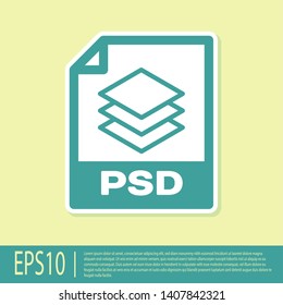 Green PSD file document icon. Download psd button icon isolated on yellow background. PSD file symbol. Vector Illustration