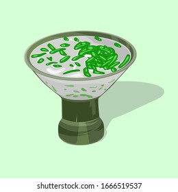 Green pudding with coconut milk, the Indonesian Traditional food its called cendol