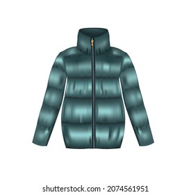 Green puffer jacket. vector illustration