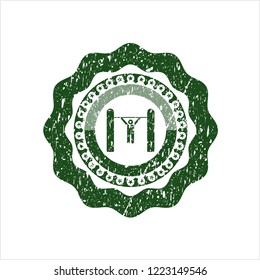 Green pull up icon inside distress grunge seal