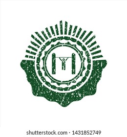 Green pull up icon inside distress rubber stamp