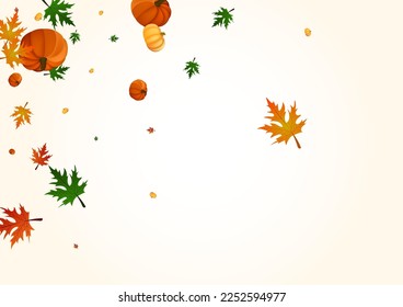 Green Pumpkin Background Light Vector. Yellow Decorative Card. Gold Plant Floral Texture. Vegetable Holiday. Foliage Illustration.