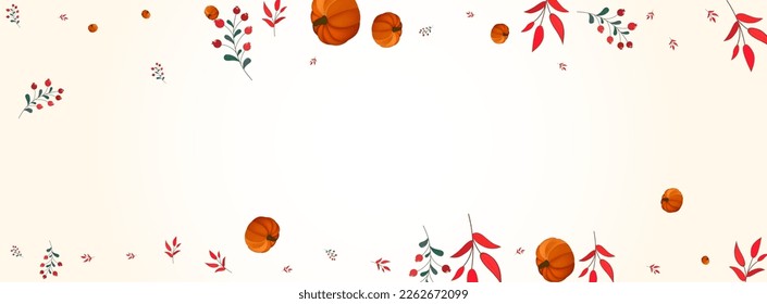Green Pumpkin Background Light Vector. Gold Drawing Frame. Orange Rowan Cute Template. Plant Fall. Oak Card.