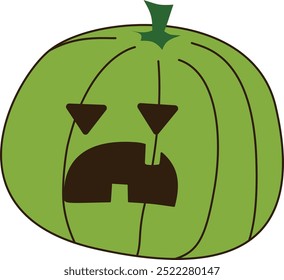 Calabaza verde con la cara decepcionada en halloween
