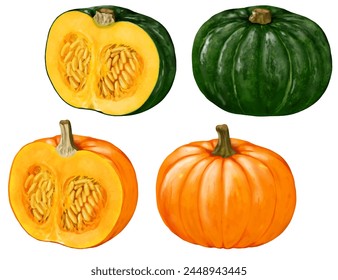 green pumpkin and orange pumpkin.  Hall and a half.