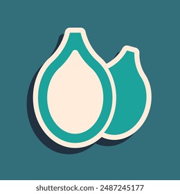 Green Pumpkin seeds icon isolated on green background. Long shadow style. Vector