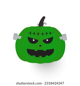 Green pumpkin vector illustration. Paper cut green pumpkin elements for halloween. Happy halloween