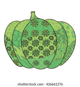 Green pumpkin vector illustration. Whimsical line art.