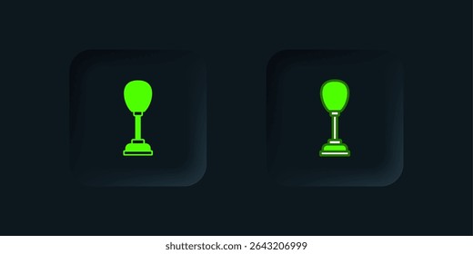 Green Punching bag icon isolated on black background. Black square button. Vector