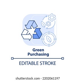 Green Purchasing Light Blue Concept Icon. Procurement Strategy Abstract Idea Thin Line Illustration. Eco Friendly Product. Isolated Outline Drawing. Editable Stroke. Arial, Myriad Pro-Bold Fonts Used