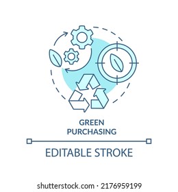 Green purchasing turquoise concept icon. Procurement strategy abstract idea thin line illustration. Eco friendly product. Isolated outline drawing. Editable stroke. Arial, Myriad Pro-Bold fonts used