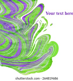 Green and purple artwork texture ebru. Template for card design. Liquid marble pattern. Artwork marbled paper. Vector marbled illustration. Watercolor marble texture. Acrylic marble pattern.