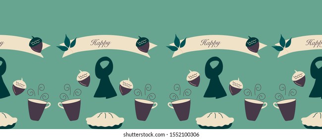 Green and purple. autumn elements in a horizontal seamless border, perfect to use on the web or in print