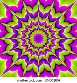 Green and purple background with flower (optical expansion illusion)