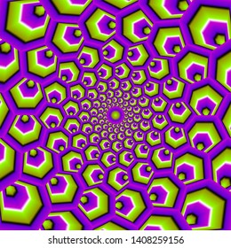 Green and purple background with flower in techno style. Spin illusion.