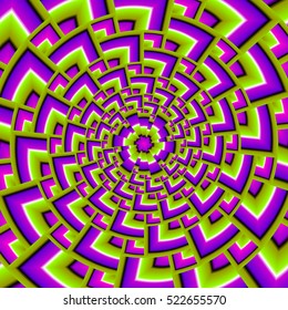 Green and purple background with flower in techno style (spin illusion)