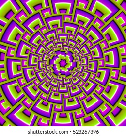Green and purple background with flower in techno style (motion illusion)