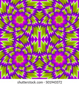 Green and purple background with flowers (motion illusion). 