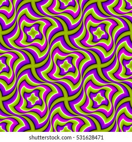 Green and purple background with motion illusion. Seamless pattern.
