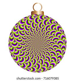 Green and purple christmas ball with flower. Spin illusion.