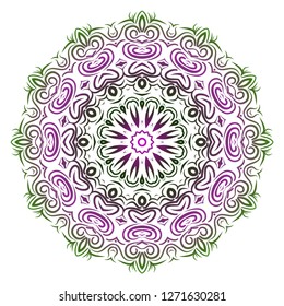 Green, purple color Anti-stress therapy pattern. Mandala. For design backgrounds. Vector illustration