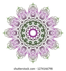 Green, purple color Anti-stress therapy pattern. Mandala. For design backgrounds. Vector illustration