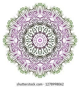 Green, purple color Anti-stress therapy pattern. Mandala. For design backgrounds. Vector illustration