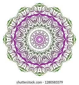 Green, purple color Anti-stress therapy pattern. Mandala. For design backgrounds. Vector illustration