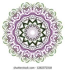 Green, purple color Anti-stress therapy pattern. Mandala. For design backgrounds. Vector illustration