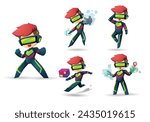 green purple color little Super Hero Boy Mascot Character Set 2