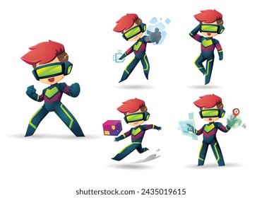 green purple color little Super Hero Boy Mascot Character Set 2