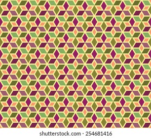 Green and purple color mosaic star seamless pattern background vector.Repeating geometric shapes with rhombus.