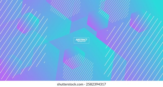 Green and purple dynamic gradient 3D abstract background with shadow and light. Hexagonal pattern overlay shape. Cool design. Vector Eps10