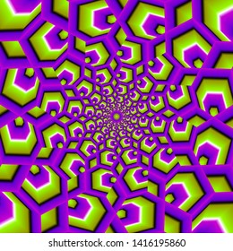 Green and purple  flower in techno style. Spin illusion.
