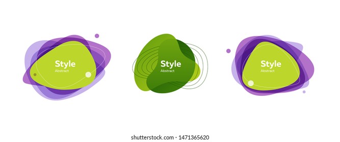 Green and purple fluid elements. Geometric abstract shapes. Vector illustration. Template for design of logo, leaflet or presentation