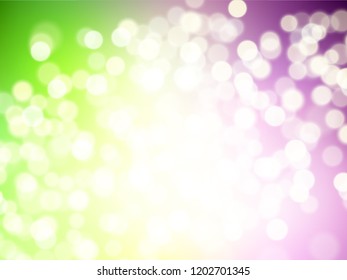 Green and purple gradient backdrop with bokeh effect. Abstract spring blurred background. Floral concept for your graphic design, banner or poster. Vector illustration