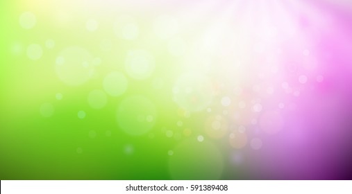 Green   purple gradient backdrop and bokeh effect  Abstract spring blurred background  Floral concept for your graphic design  banner poster  Vector illustration 