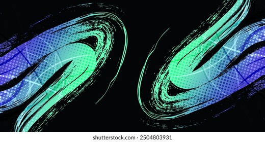 Green and Purple Gradient Brush Background with Halftone Effect. Sports Background with Grunge Concept