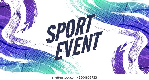 Green and Purple Gradient Brush Background with Halftone Effect. Sports Background with Grunge Concept