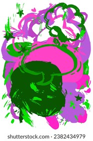 Green and purple graffiti speech bubble. Abstract modern Messaging sign street art decoration, Discussion icon performed in urban painting style.