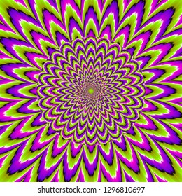 Green and purple  growing sphere. Optical expansion illusion.