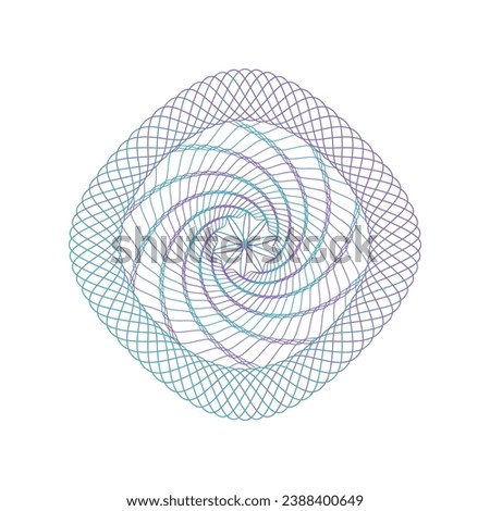Green and purple guilloche rosette. Linear vector element.