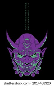 green and purple illustration mask in comic style on black background