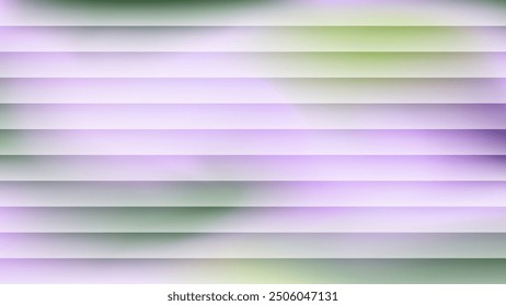 Green and purple lavender reeded glass 3D background. Glassmorphism colorful transparent ribbed glass, horizontal stripes texture.