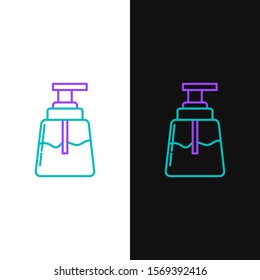 Green and purple line Aftershave icon isolated on white and black background. Cologne spray icon. Male perfume bottle.  Vector Illustration