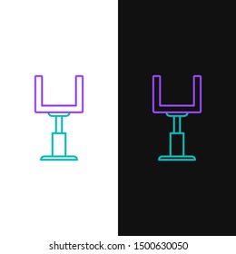 Green and purple line American football goal post icon isolated on white and black background.  Vector Illustration