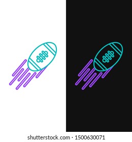 Green and purple line American Football ball icon isolated on white and black background. Rugby ball icon. Team sport game symbol.  Vector Illustration