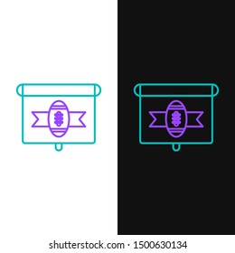 Green and purple line American football on tv program icon isolated on white and black background.  Vector Illustration