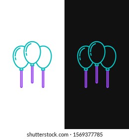 Green and purple line Balloons with ribbon icon isolated on white and black background.  Vector Illustration