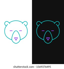 Green and purple line Bear head icon isolated on white and black background.  Vector Illustration
